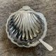 Vintage shell butter dish in metal and opaline glass