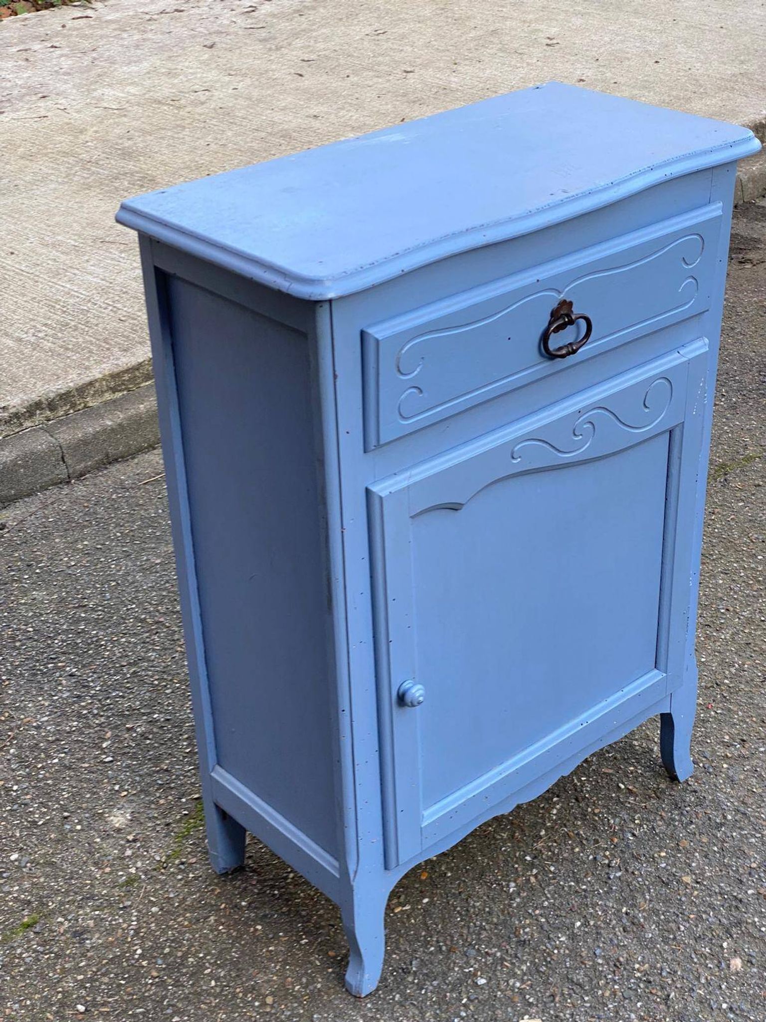 Vintage Louis XV style commode in grey-blue wood.