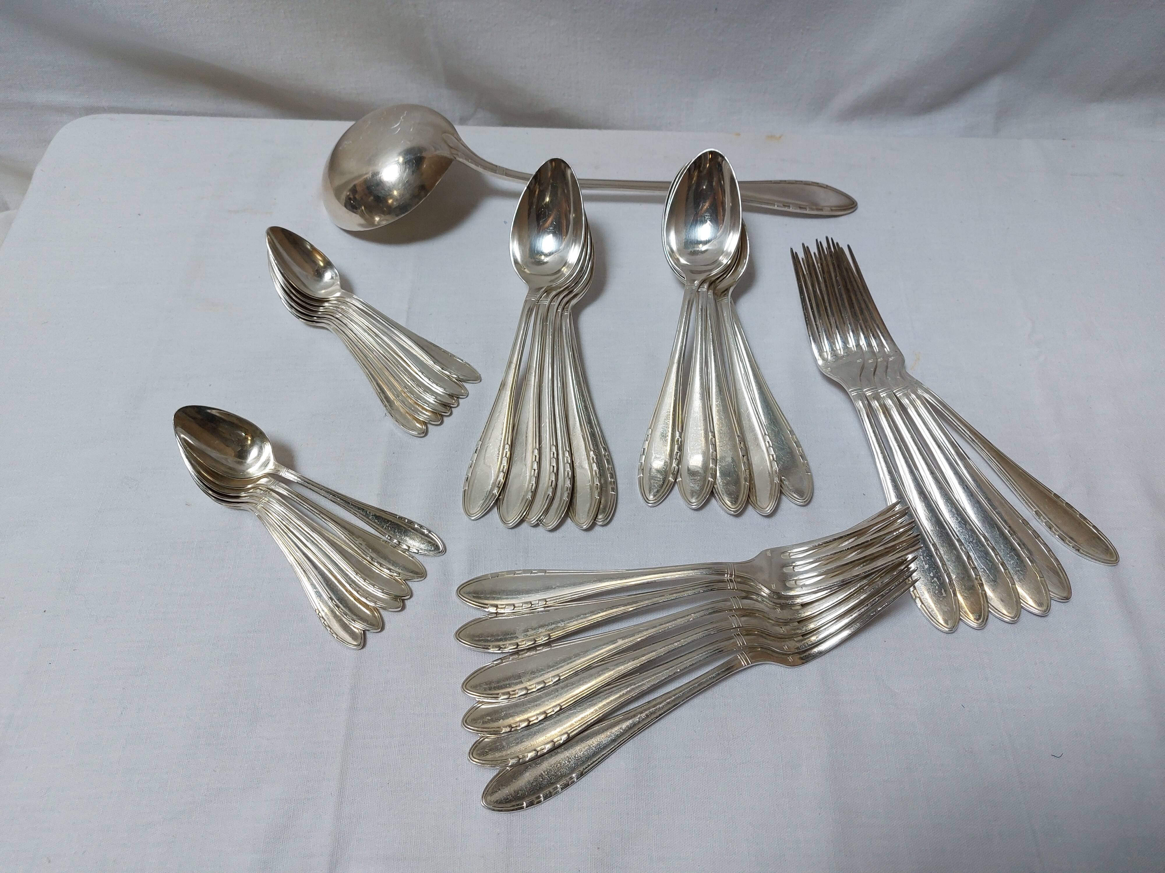 37-piece silver-plated metal cutlery set Art Deco
