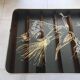Japanese patterned coffee table, tapered legs and brass, vintage.