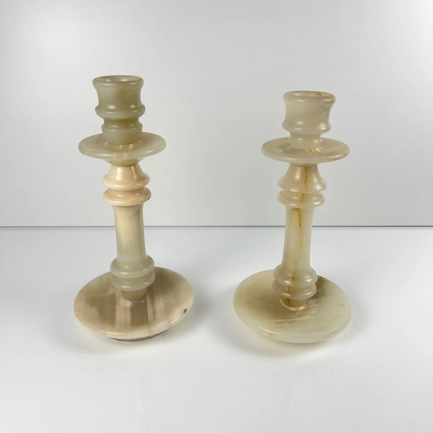 Pair of alabaster candlesticks, 20th century