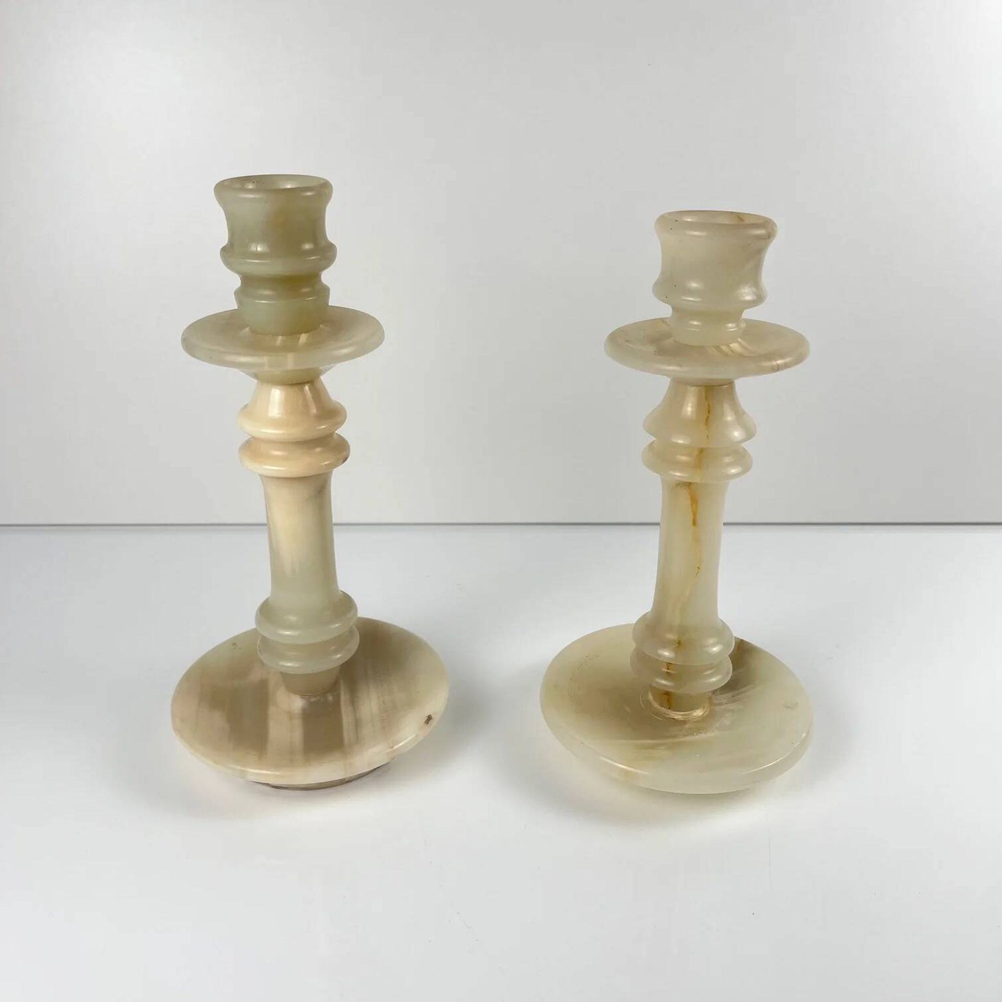 Pair of alabaster candlesticks, 20th century