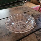Pink molded glass bowl – embossed plant decoration – 1950s style