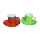 Deux tasses et soucoupes à café en porcelaine Yves Saint Laurent