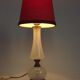Brass & white glass table lamp red fabric shade