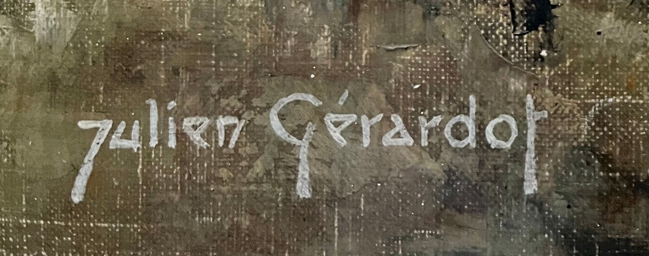 Haystack painting rustic scene by Julien Gerardot Oil on canvas