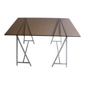 Vintage smoked glass and trestle desk
