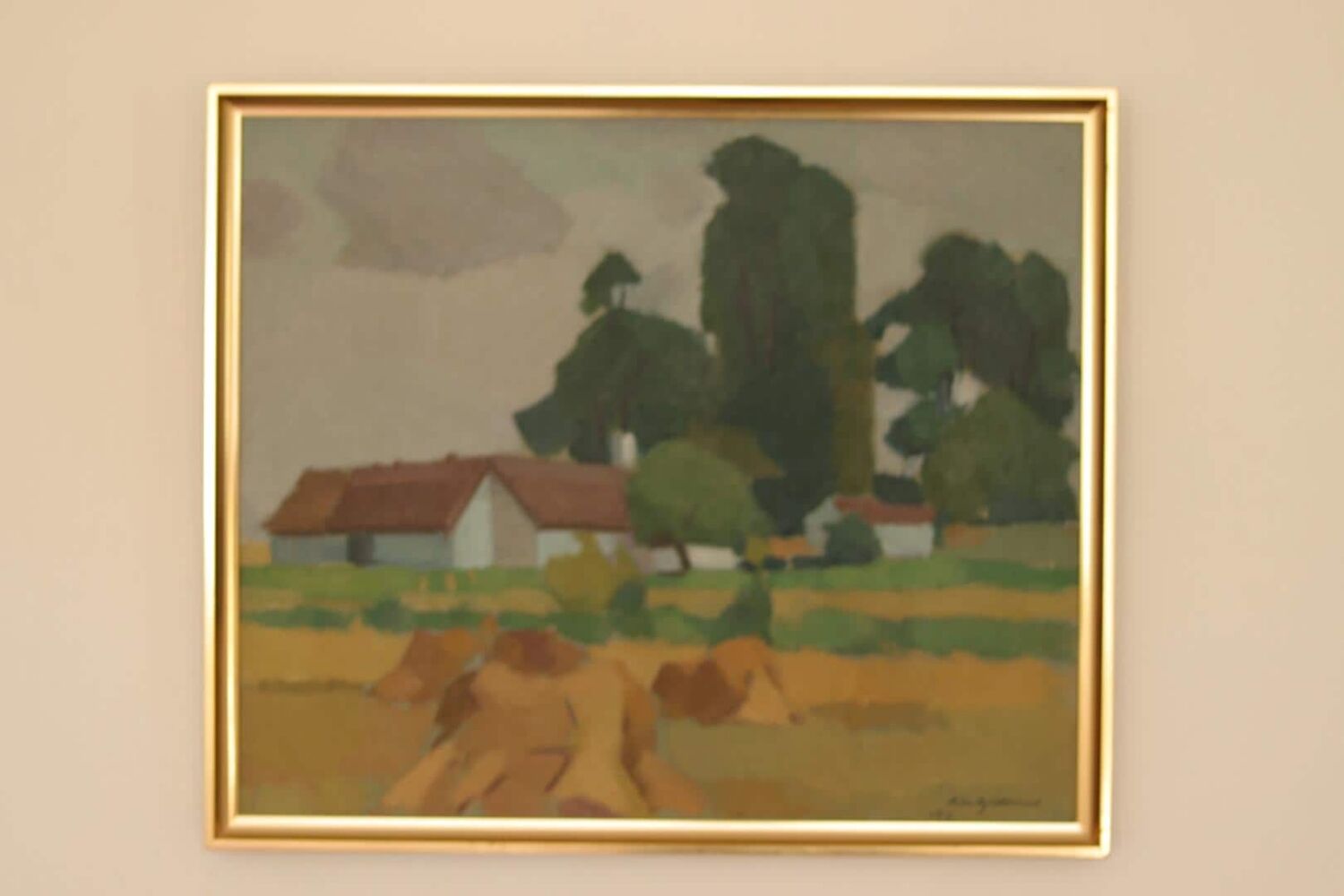 Mid Century Swedish Oil on Canvas – “Village” by Richard Björklund