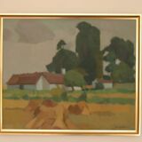Mid Century Swedish Oil on Canvas – “Village” by Richard Björklund