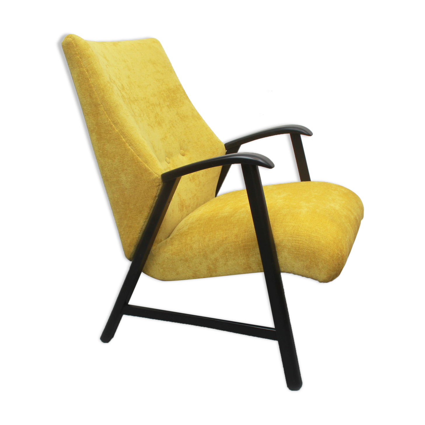 1950s armchair in yellow velour, completly restored