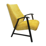 Fauteuil des années 1950 en velours jaune, entièrement restauré
