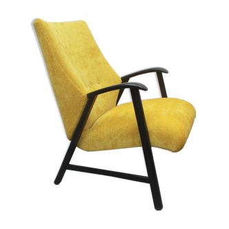 1950s armchair in yellow velour, completly restored