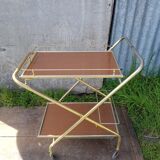 Desserte sur roulettes métal doré et formica années 70 vintage
