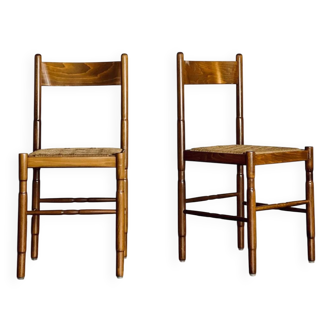 Set of 2 Scandinavian vintage oak and rope chairs