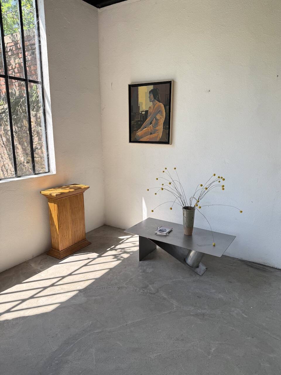 Handcrafted metal coffee table from the 1970s