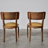 Vintage walnut chairs with studs & straps and springs in velvet, italy, 1920s, set of 2
