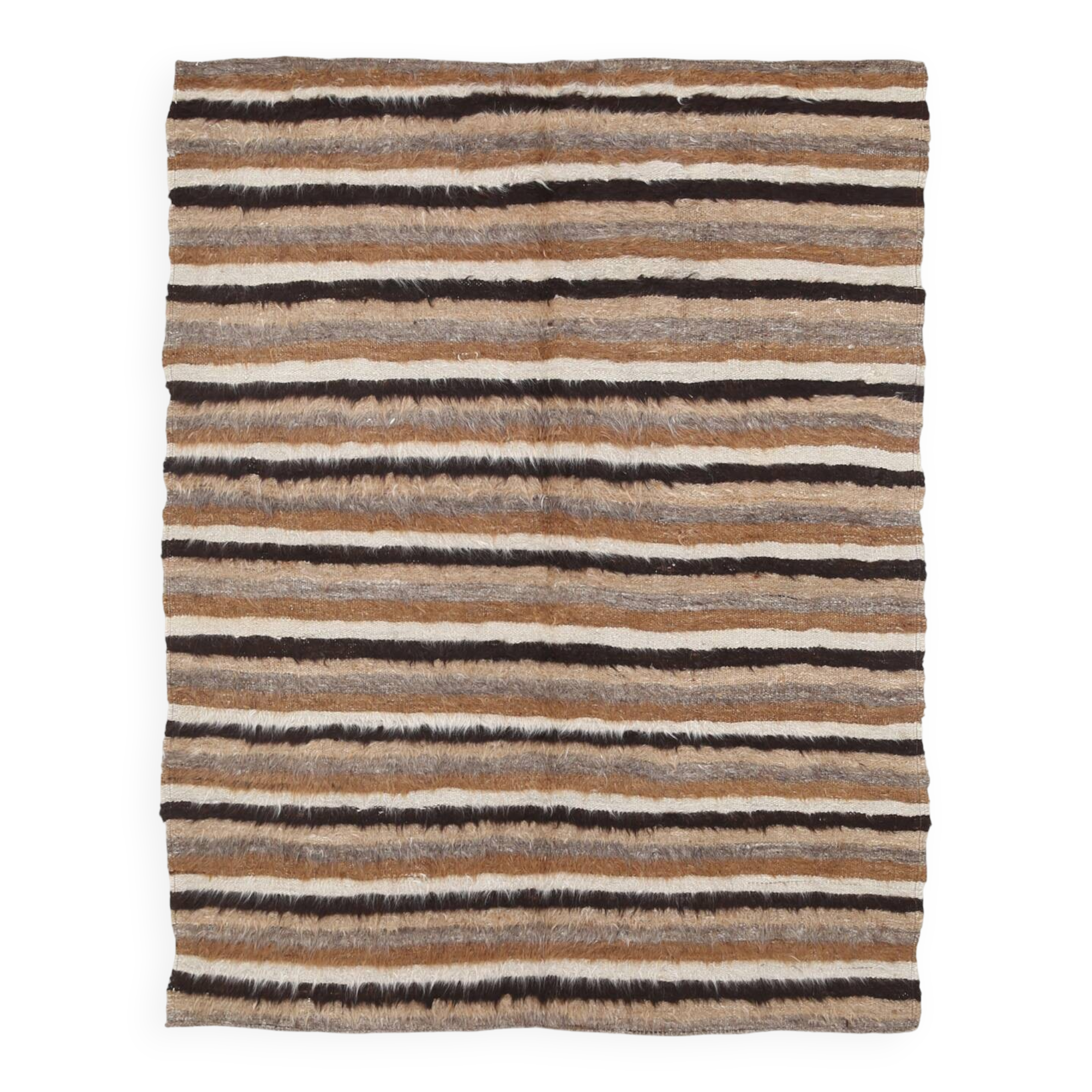 Brown & Beige Striped Turkish Kilim Rug, 133x170Cm