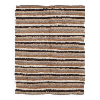 Brown & Beige Striped Turkish Kilim Rug, 133x170Cm