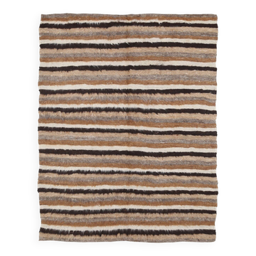 Brown & Beige Striped Turkish Kilim Rug, 133x170Cm