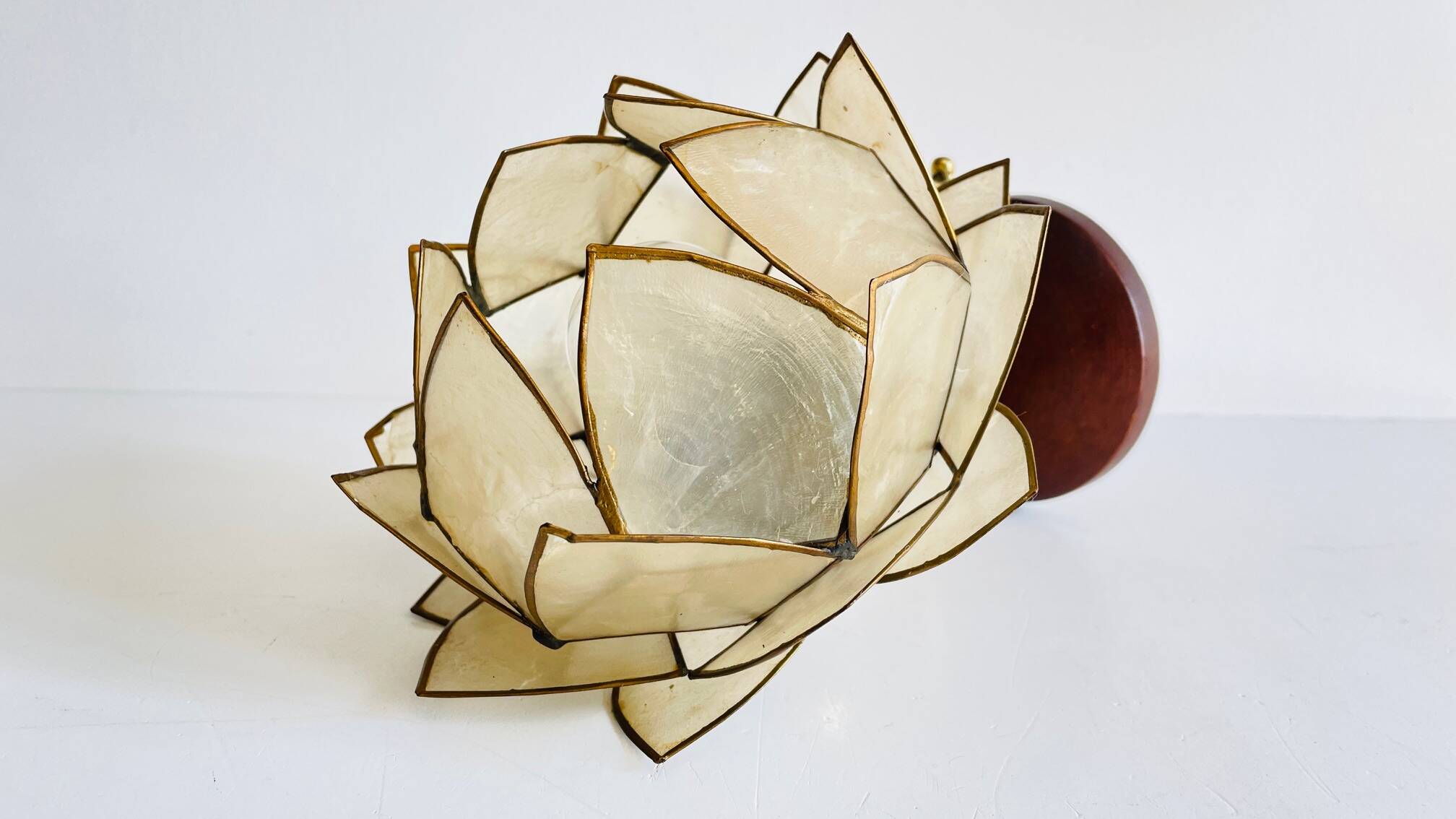 Vintage mother-of-pearl and brass flower wall lamp