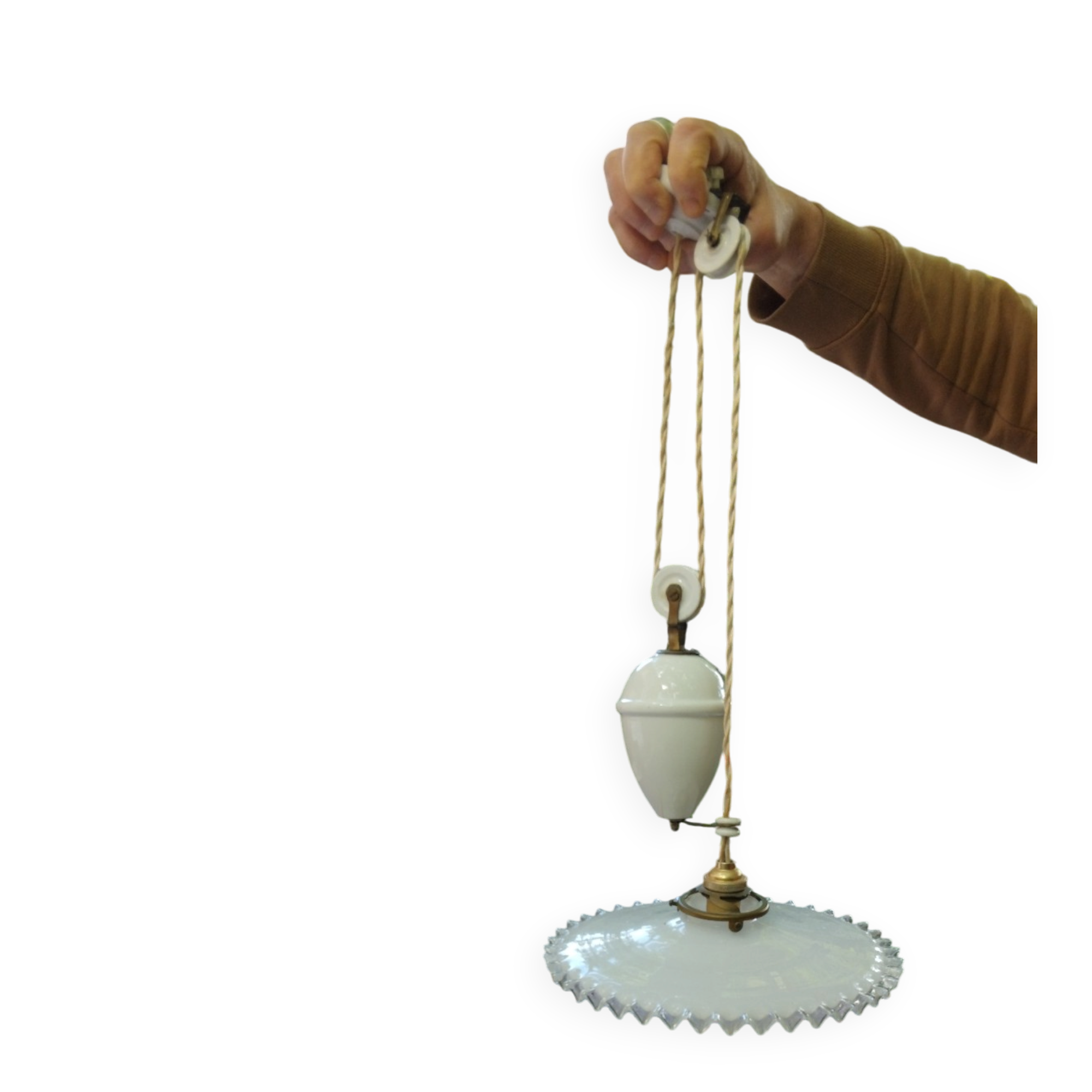 Vintage suspension, raised and lowered opaline porcelain.