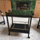 Art Deco wooden mirror and brass rolling service
