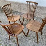 Série de 4 anciennes chaises bistrot bois courbe dossir eventail en hetre