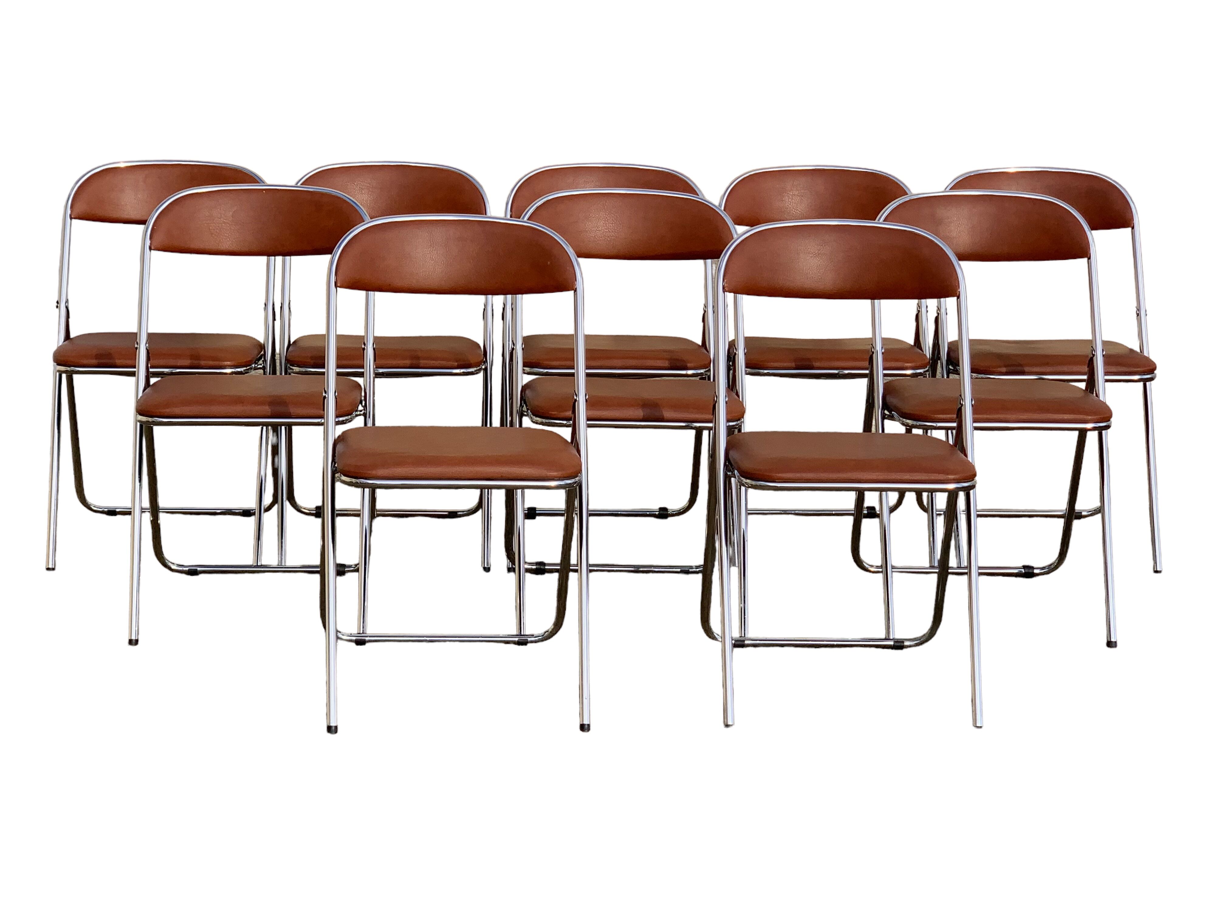 10 vintage skai and chrome metal folding chairs 1970
