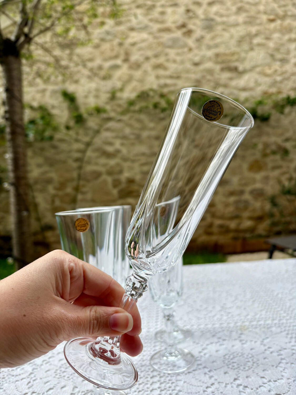 Lot of 6 Cristal d'Arques Auteuil champagne glasses.