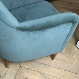 lot pair of signed armchairs with headboard