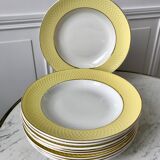 Lot of 9 pastel yellow hollow plates st amand textured 50s-60s