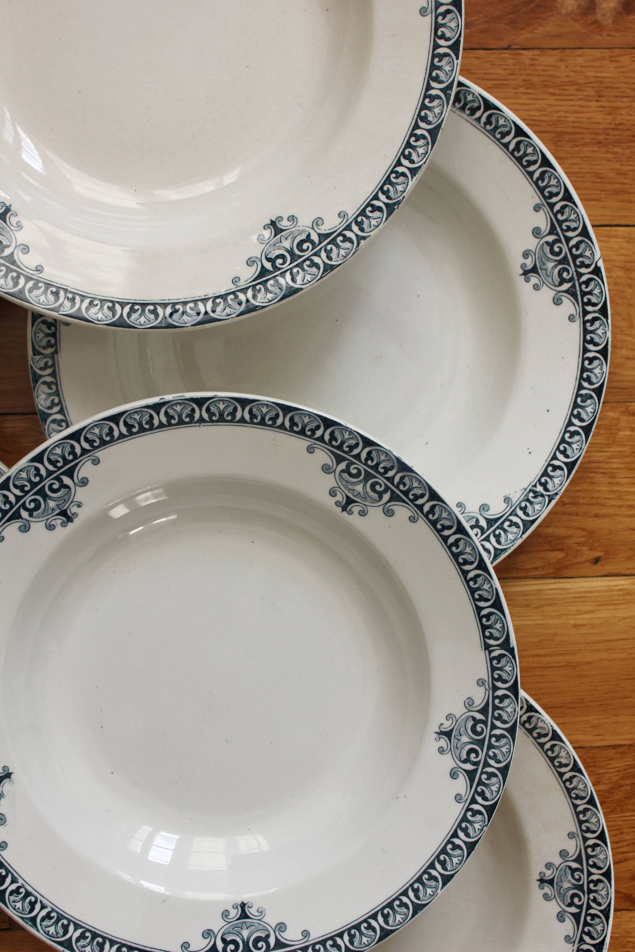 7 ironstone soup plates from Adrianople, Saint Amand and Hamage