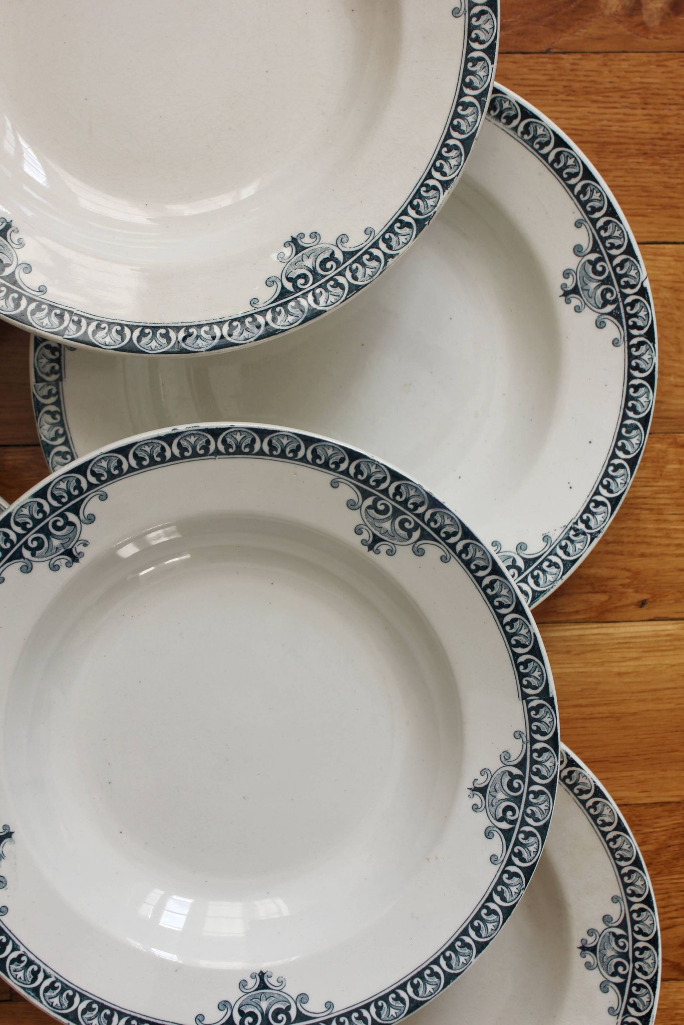 7 ironstone soup plates from Adrianople, Saint Amand and Hamage