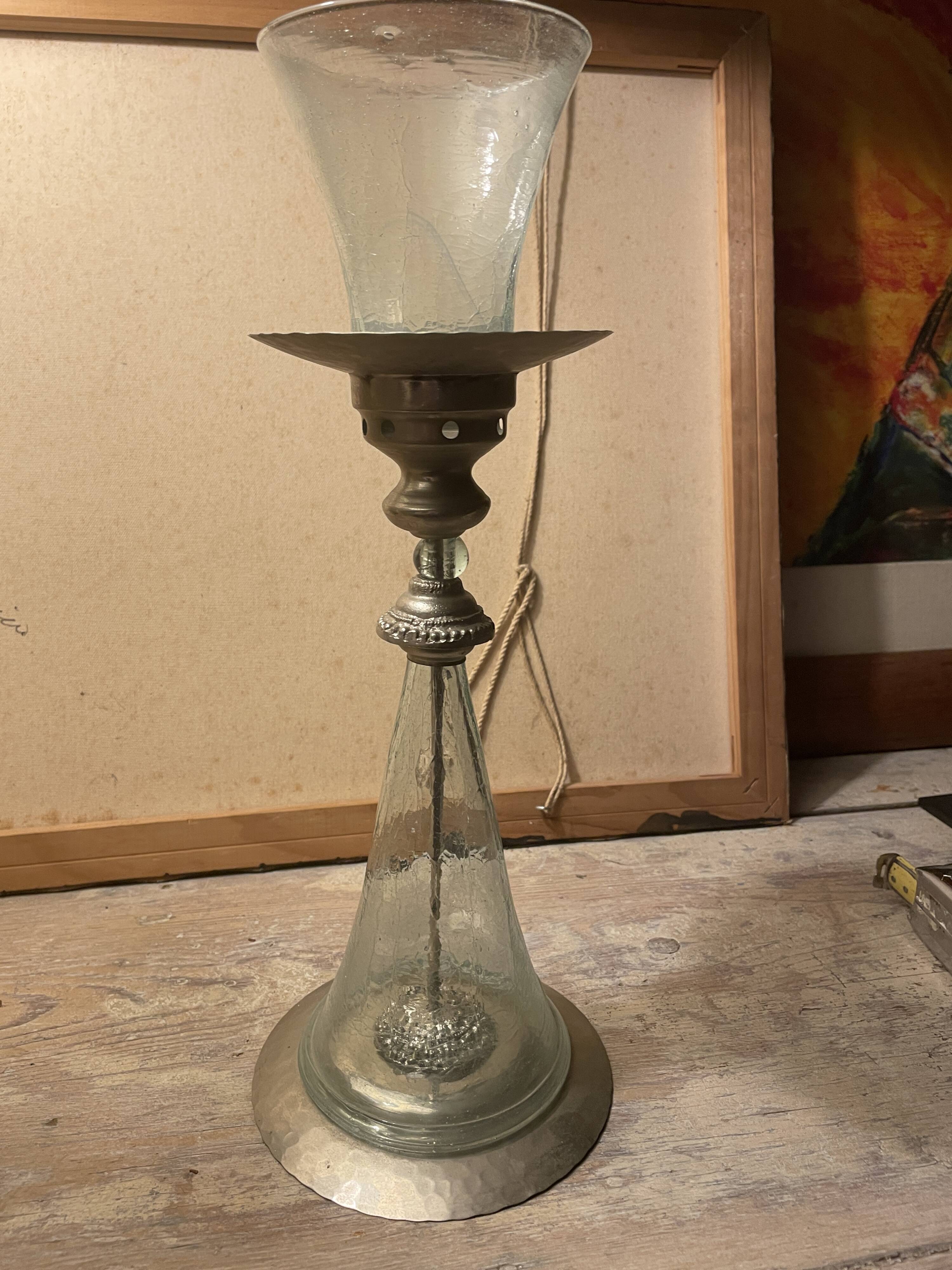 Blown glass and metal photophore