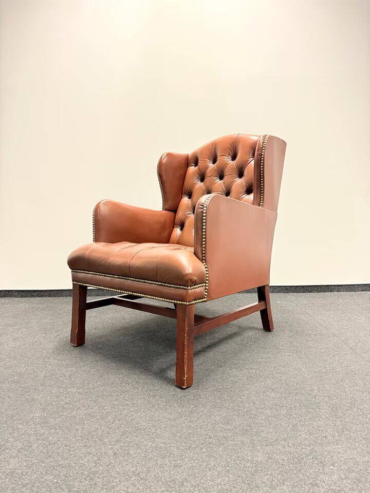 Original Brown Leather Chesterfield Armchair