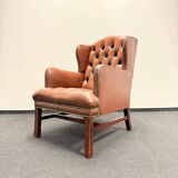 Original Brown Leather Chesterfield Armchair