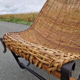 Fauteuil vintage en métal et osier grand modèle