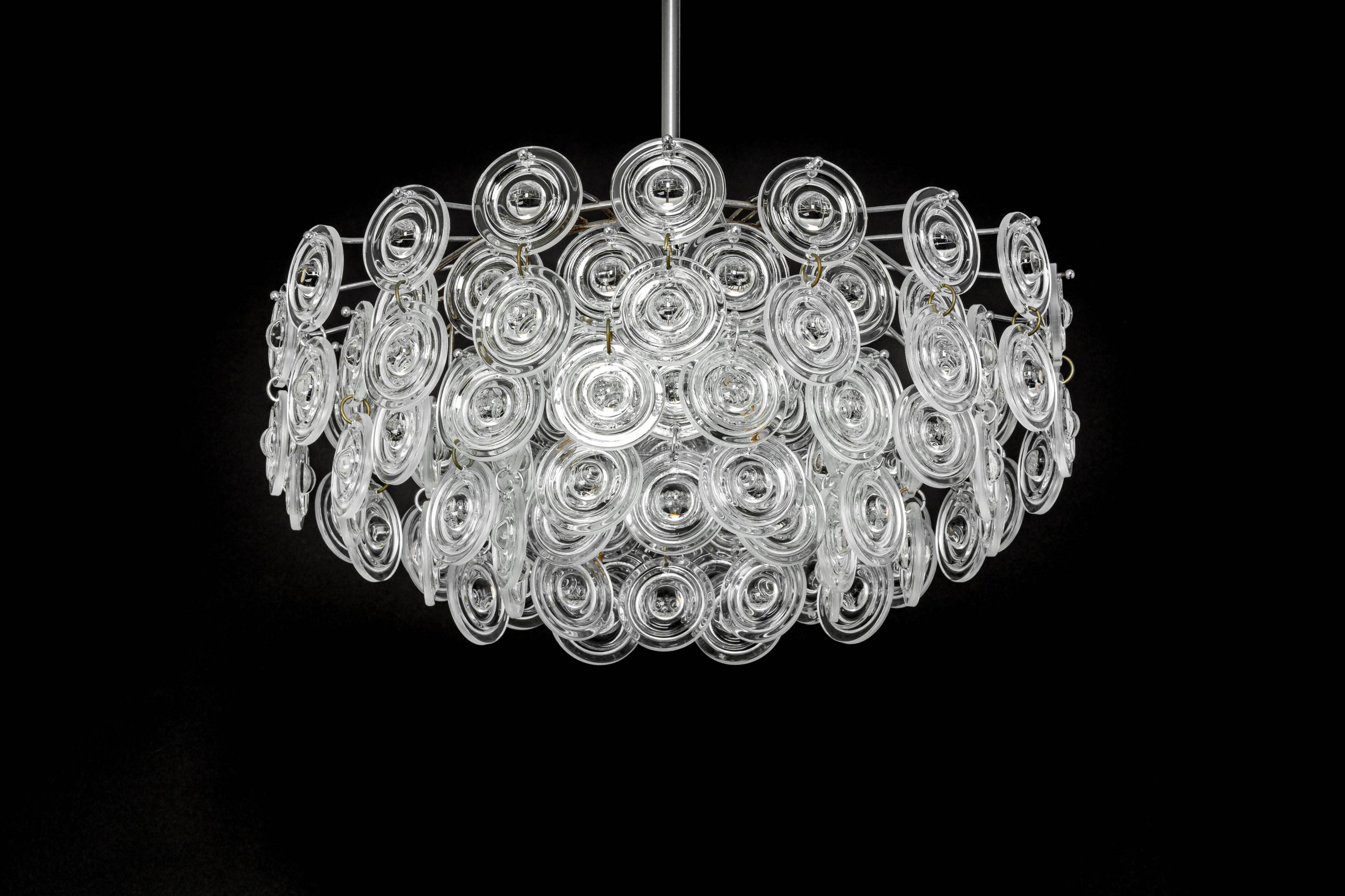 Small sparkling pendant light, chrome and crystal glass by Kinkeldey, Germany, 1970.