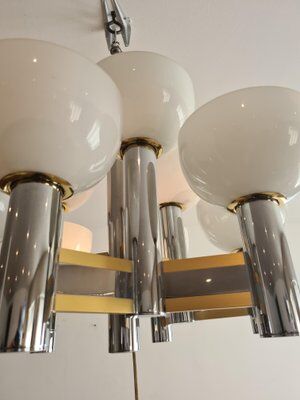 Vintage chandelier in brass and chrome by Gaetano Sciolari for Sciolari, Italy
