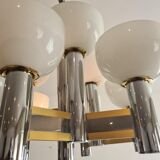 Vintage chandelier in brass and chrome by Gaetano Sciolari for Sciolari, Italy