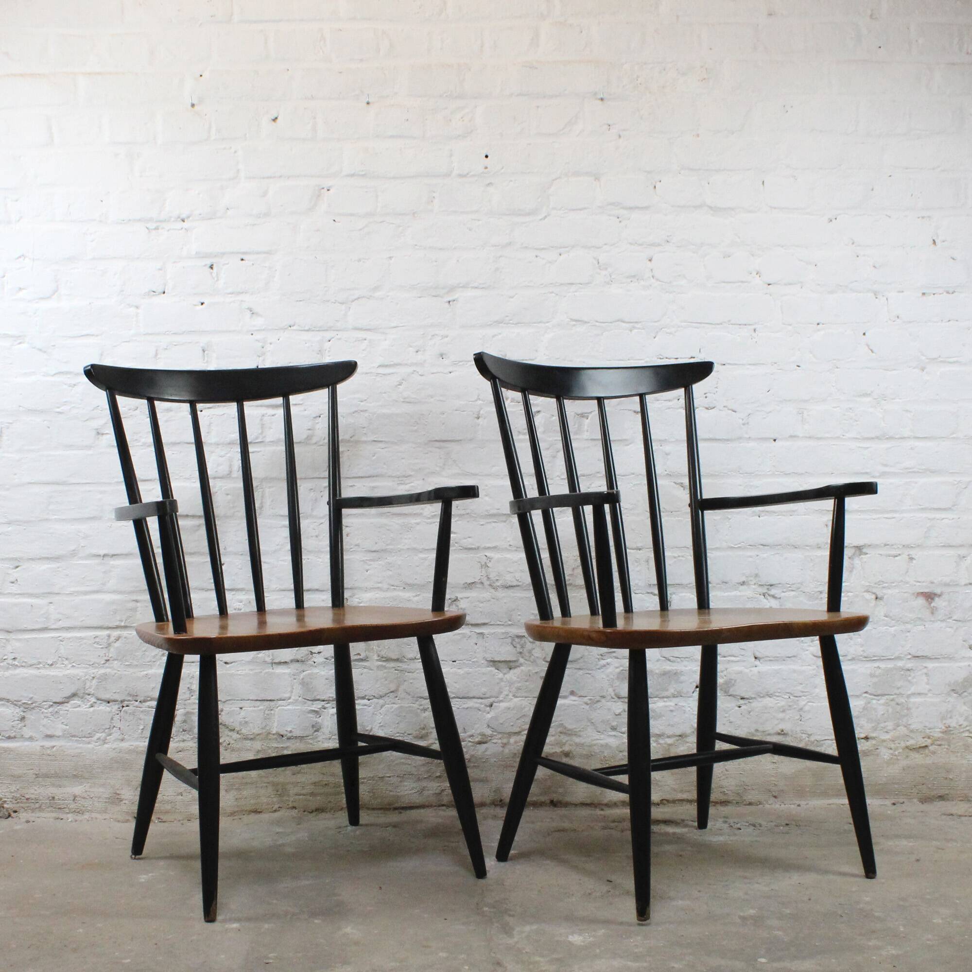 Pair of vintage Scandinavian-style bridge armchairs