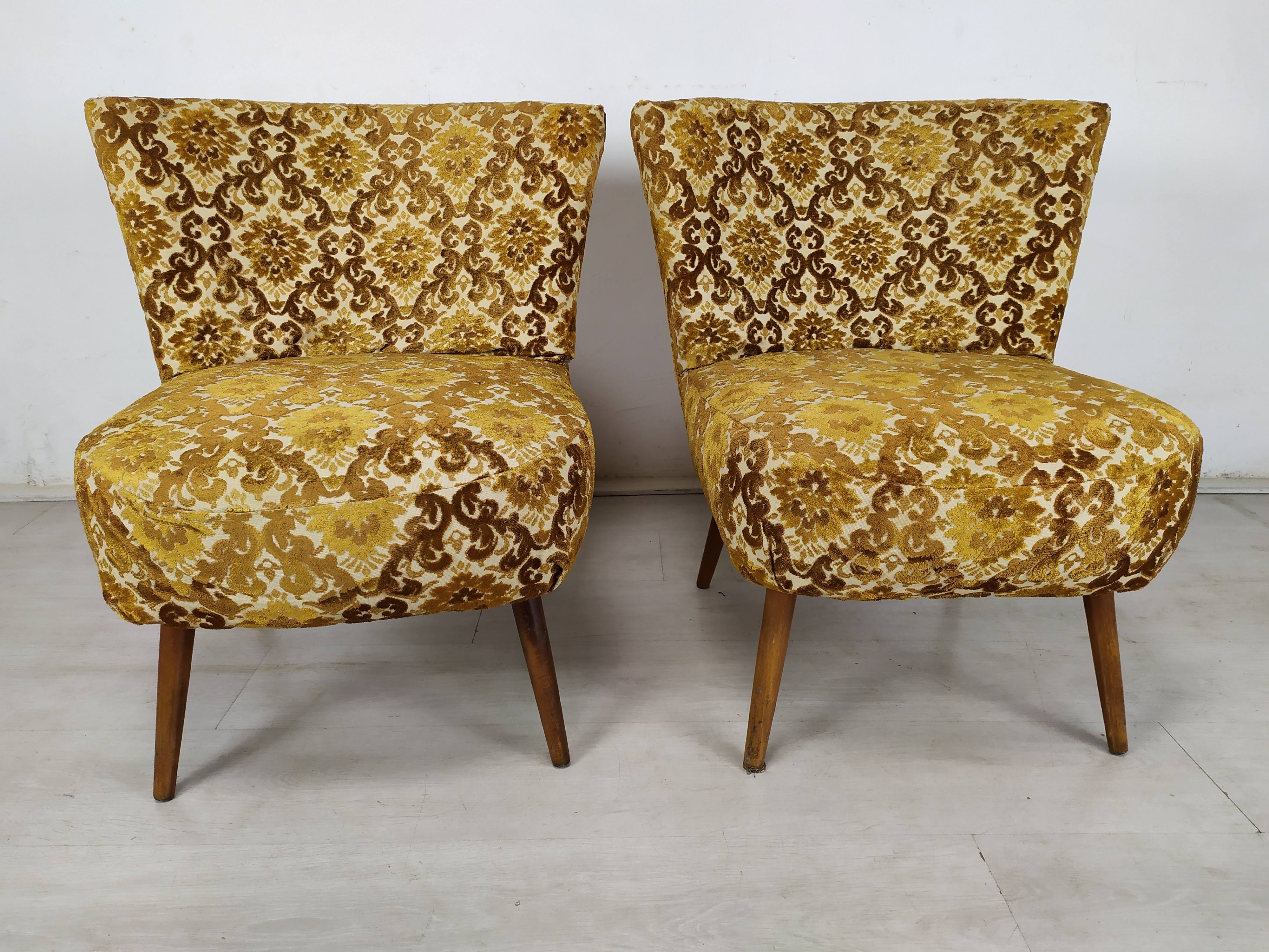 Bench and 2 vintage cocktail armchairs