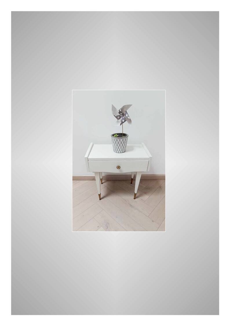 Vintage bedside table with compass foot