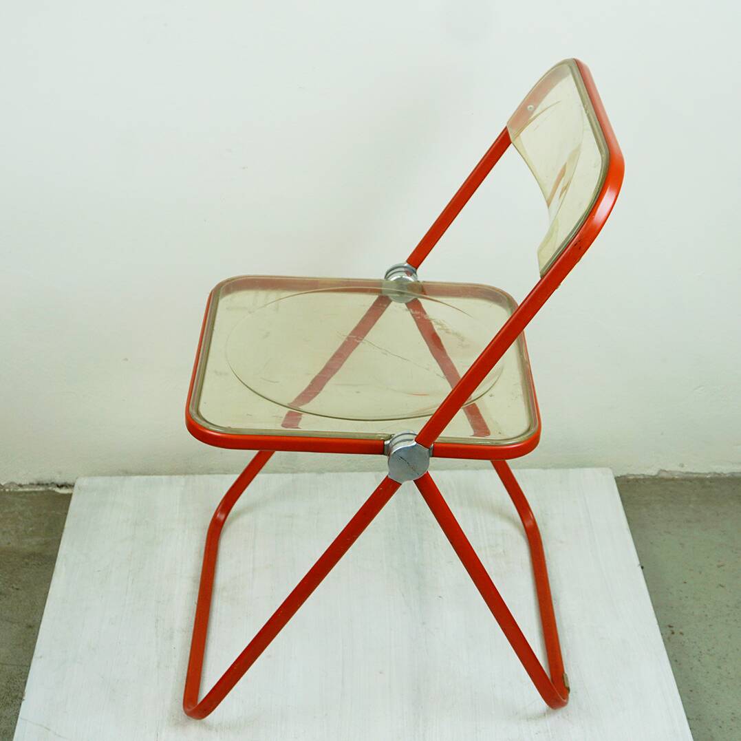 Red Plia Lucite folding chair by G. Piretti for Castelli Italy