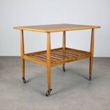 Restored Danish teak rolling table with shelf, 1960s
