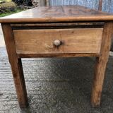 Table de ferme rustique ancienne en cerisier massif à 3 tiroirs et 1 tirette
