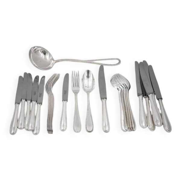 Ménagère 25 pièces François Frionnet en métal argenté, décor perles