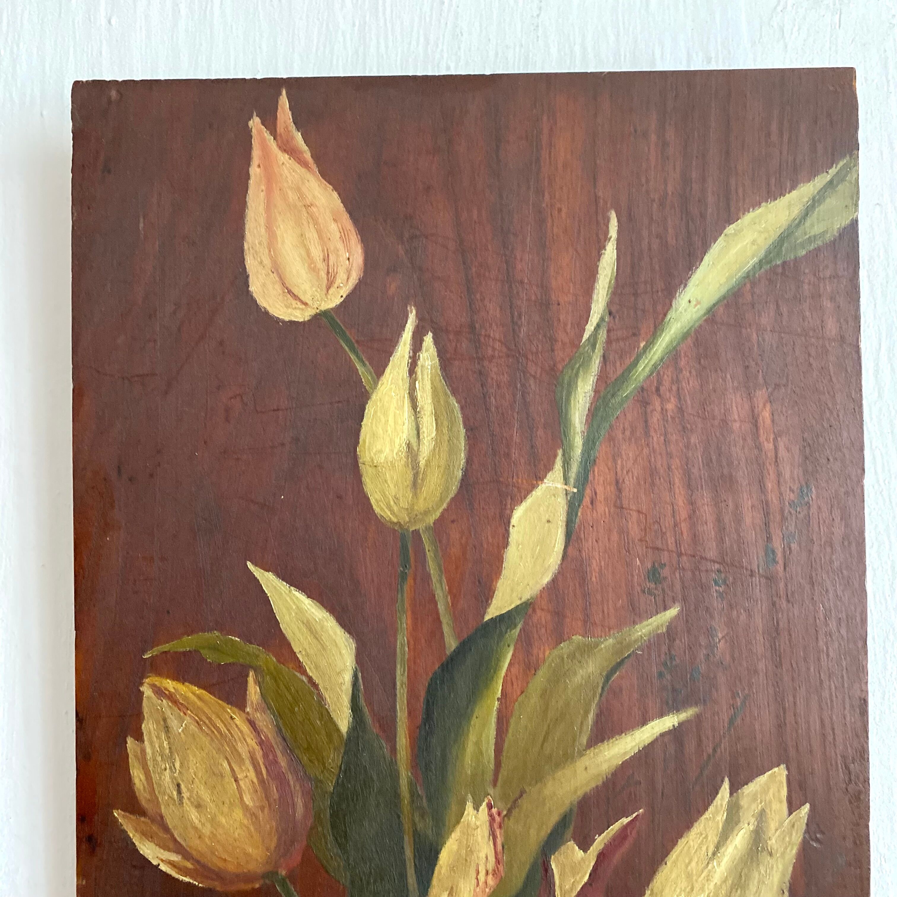 Peinture bouquet de fleurs sur bois 40 X 20