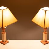 small Classic Greek Pink Marble table lamps 1980s Italy