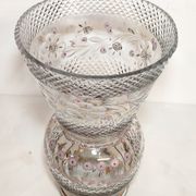 Glass vase carved and painting by hand. France 1940s.